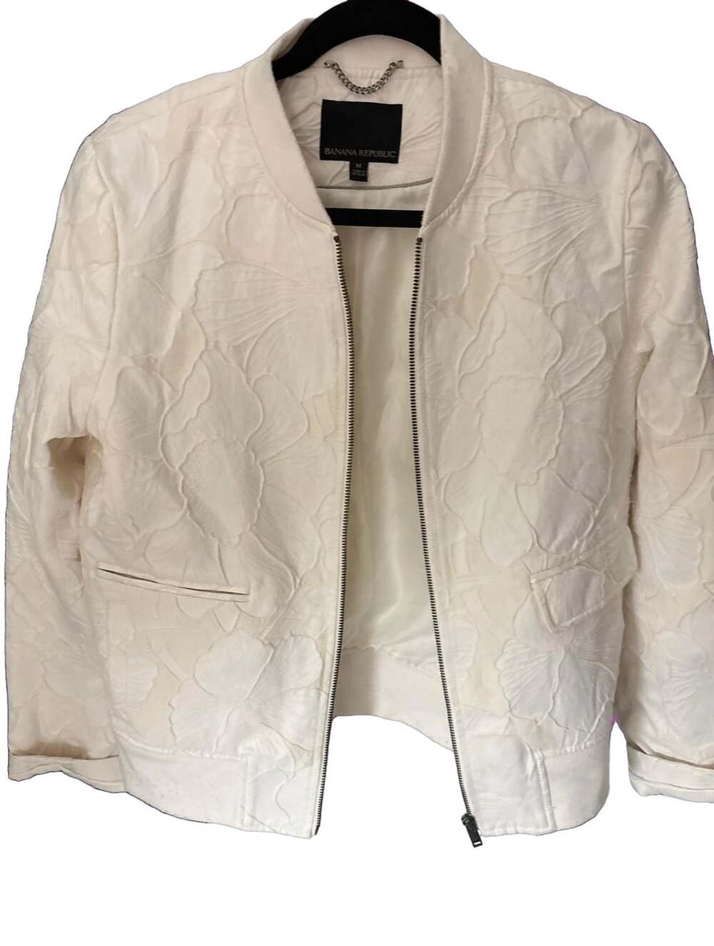 Banana Republic Floral Embossed Bomber Jacket Size M Off White